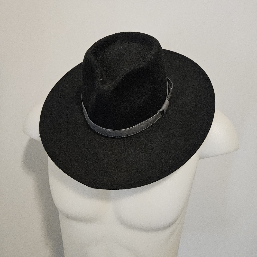 Frye Felt Stiff Brim Fedora Black Western Cowboy Hat Faux Gray Leather Band New
